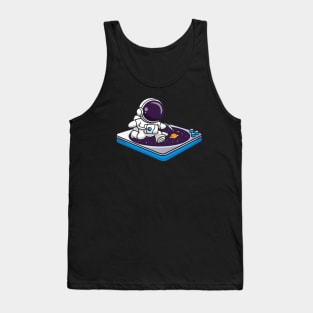 Cute Astronaut Running On Vinyl Space Music Cartoon Tank Top